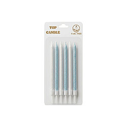 15 cm Blue and White Glitter Cake Candle Set - 6 Pieces - Kikajoy (1)