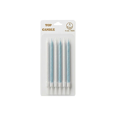 15 cm Blue and White Glitter Cake Candle Set - 6 Pieces - 2