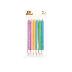 15 cm Multi-Colored Glitter Cake Candle Set - 6 Pieces - Kikajoy (1)