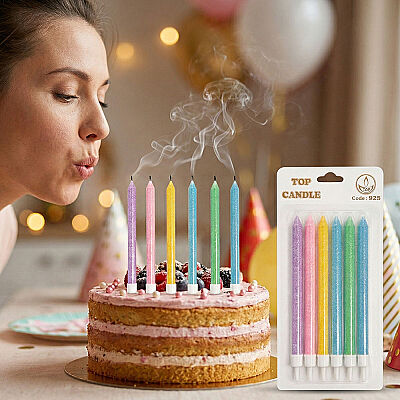 15 cm Multi-Colored Glitter Cake Candle Set - 6 Pieces - 1