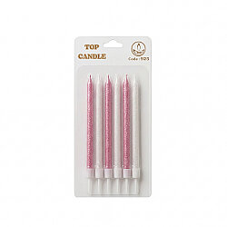 15 cm Pink and White Glitter Cake Candle Set - 6 Pieces - Kikajoy (1)