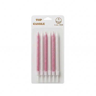 15 cm Pink and White Glitter Cake Candle Set - 6 Pieces - 2