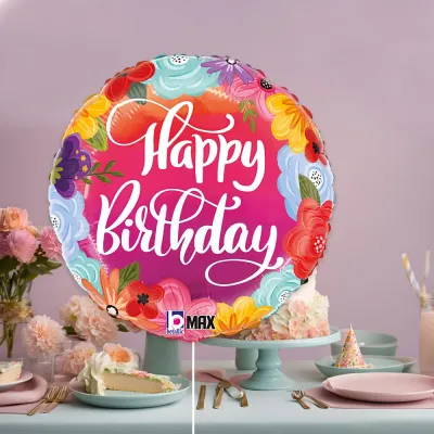 Birthday Bright Flowers Grabo Folyo Balon 18