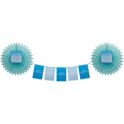 1st Birthday Paper Fan Set - Blue - 2