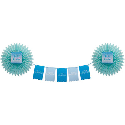 1st Birthday Paper Fan Set - Blue - 2