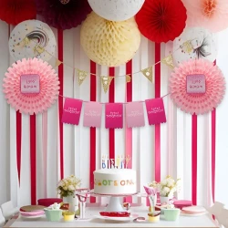 1st Birthday Paper Fan Set - Pink - 1