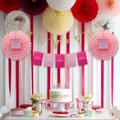 1st Birthday Paper Fan Set - Pink - 1