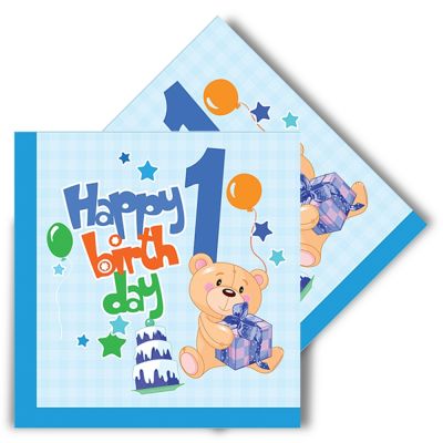 1st Birthday Party Paper Napkins Blue