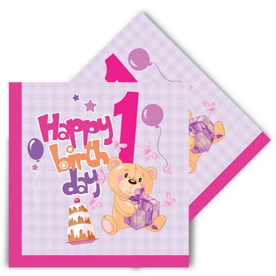 1st Birthday Party Paper Napkins Pink