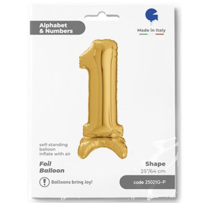25 inch Gold Stands Up Number 1 Foil Balloon - 1