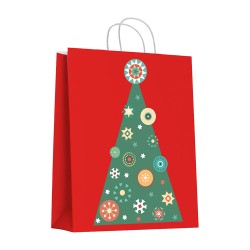 Kika - Yılbaşı Kırmızı Büküm Saplı Kraft Çanta 25x31 cm