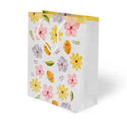Kika - Renkli Çiçek Desenli Karton Çanta 25x30cm