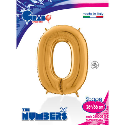 26 inch Gold Number 0 Grabo Foil Balloon - 1