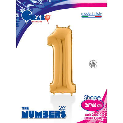 26 inch Gold Number 1 Grabo Foil Balloon - 1