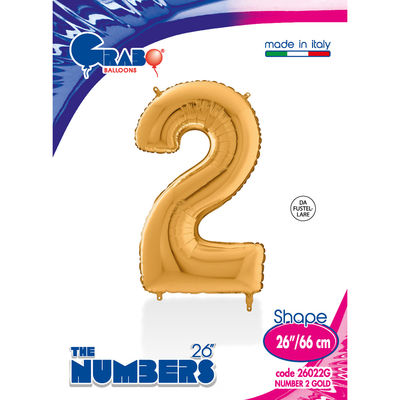 26 inch Gold Number 2 Grabo Foil Balloon - 1