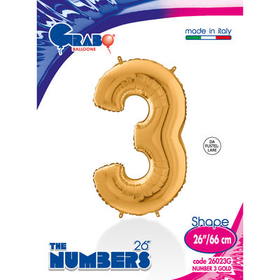 26 inch Gold Number 3 Grabo Foil Balloon - 1