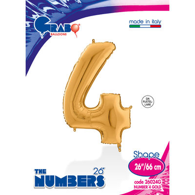 26 inch Gold Number 4 Grabo Foil Balloon - 1