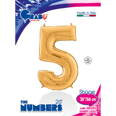 26 inch Gold Number 5 Grabo Foil Balloon - 1