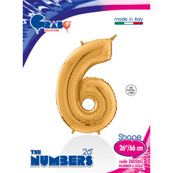 26 inch Gold Number 6 Grabo Foil Balloon - Grabo
