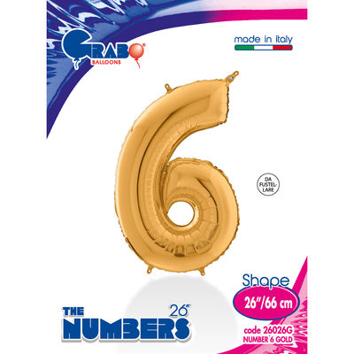 26 inch Gold Number 6 Grabo Foil Balloon - 1