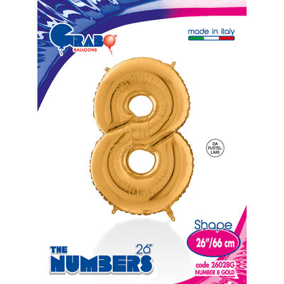 26 inch Gold Number 8 Grabo Foil Balloon - 1