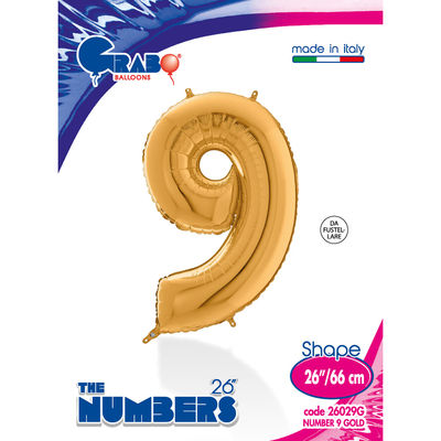26 inch Gold Number 9 Grabo Foil Balloon - 1