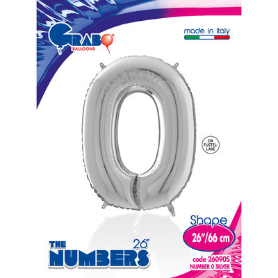 26 inch Silver Number 0 Grabo Foil Balloon - 1