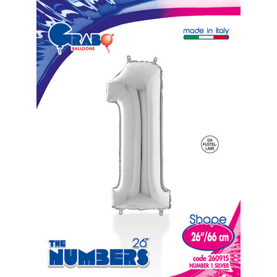 26 inch Silver Number 1 Grabo Foil Balloon - 1