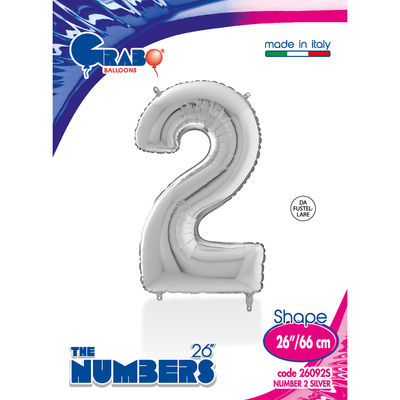 26 inch Silver Number 2 Grabo Foil Balloon - 1