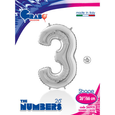 26 inch Silver Number 3 Grabo Foil Balloon - 1