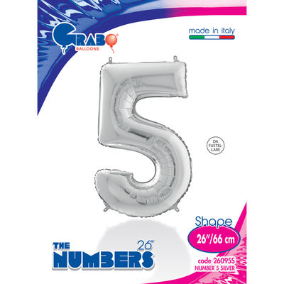 26 inch Silver Number 5 Grabo Foil Balloon - 1