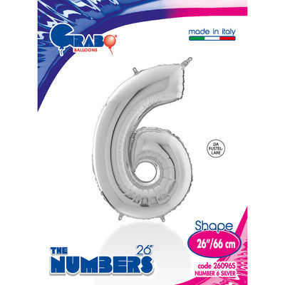26 inch Silver Number 6 Grabo Foil Balloon - 1