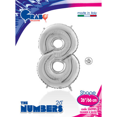 26 inch Silver Number 8 Grabo Foil Balloon - 1