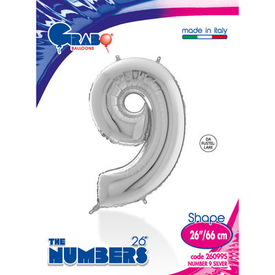 26 inch Silver Number 9 Grabo Foil Balloon - 1