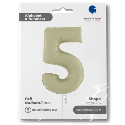 26 inch Satin Olive Green Number 5 Foil Balloon - 1