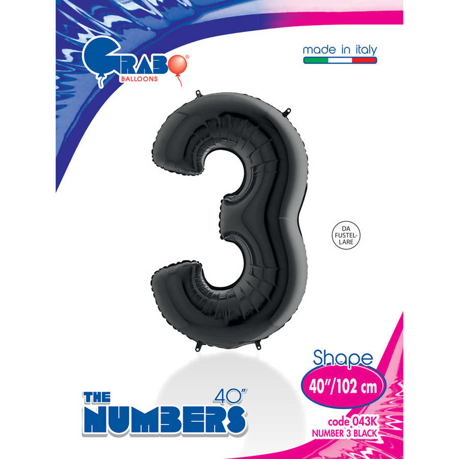 3 Rakam Grabo Siyah Folyo Balon 40"
