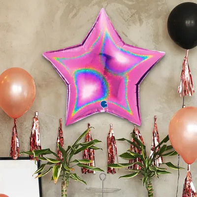 Star Glitter Holographic Fuxia Grabo Folyo Balon 36