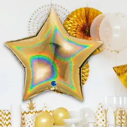 Star Glitter Holographic Gold Grabo Folyo Balon 36