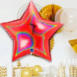 Star Glitter Holographic Red Grabo Folyo Balon 36