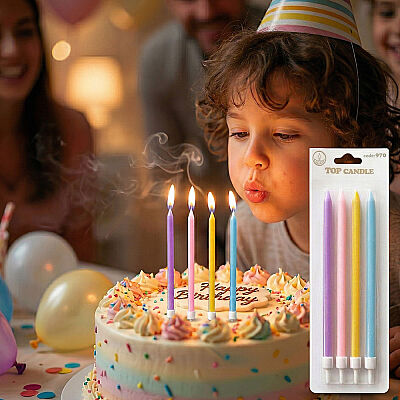 4-Pack Mixed Color Macaron Slim Long Cake Candle Set (19 cm) - 1