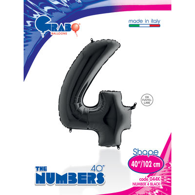 40 inch Black Number 4 Grabo Foil Balloon - 1