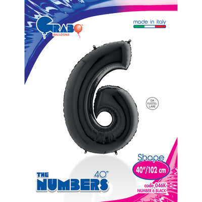 40 inch Black Number 6 Grabo Foil Balloon - 1