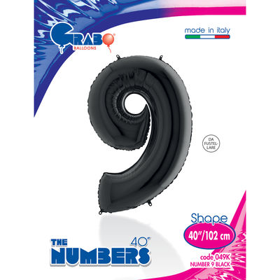 40 inch Black Number 9 Grabo Foil Balloon - 1