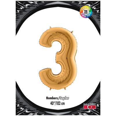 40 inch Gold Number 3 Foil Balloon - 1