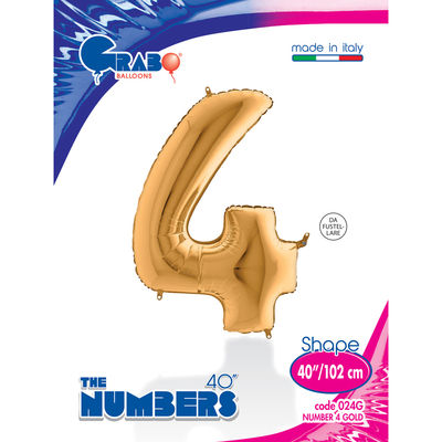 40 inch Gold Number 4 Grabo Foil Balloon - 1