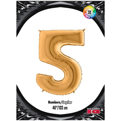 40 inch Gold Number 5 Foil Balloon - 1