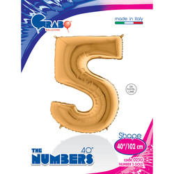 40 inch Gold Number 5 Grabo Foil Balloon - 1