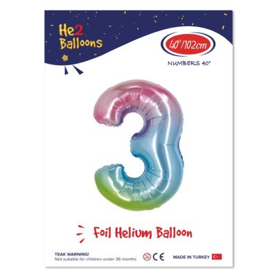 40 inch Rainbow Number 3 Foil Balloon - 1
