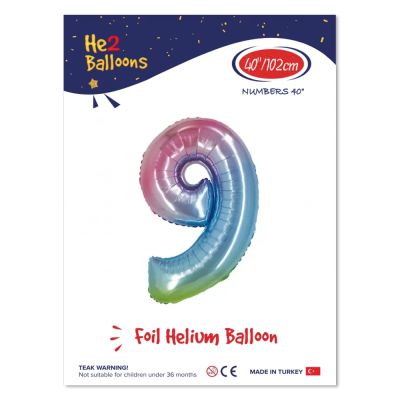 40 inch Rainbow Number 9 Foil Balloon - 1