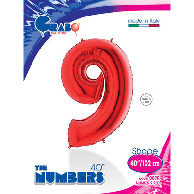 40 inch Red Number 9 Grabo Foil Balloon - 1